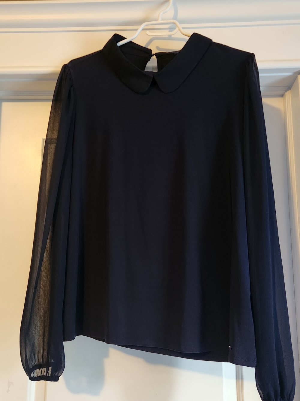 Women's Navy Long-Sleeve Blouse with Peter Pan Collar